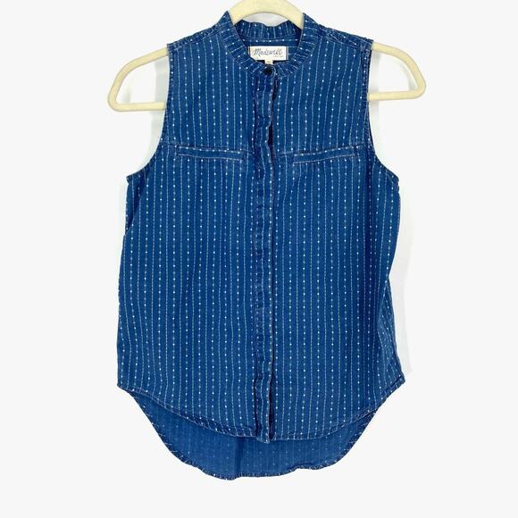 Madewell 100% Cotton Sleeveless Chambray Blouse Blue Women's Size XS - Picture 8 of 8